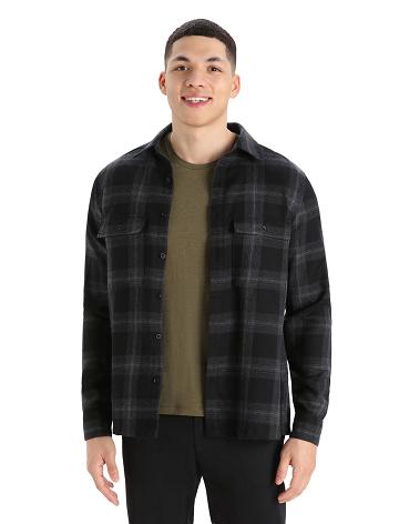 Jet Heather Men's Icebreaker Merino Dawnder Long Sleeve Flannel Shirt Plaid Hoodie | USA 1256ILHS